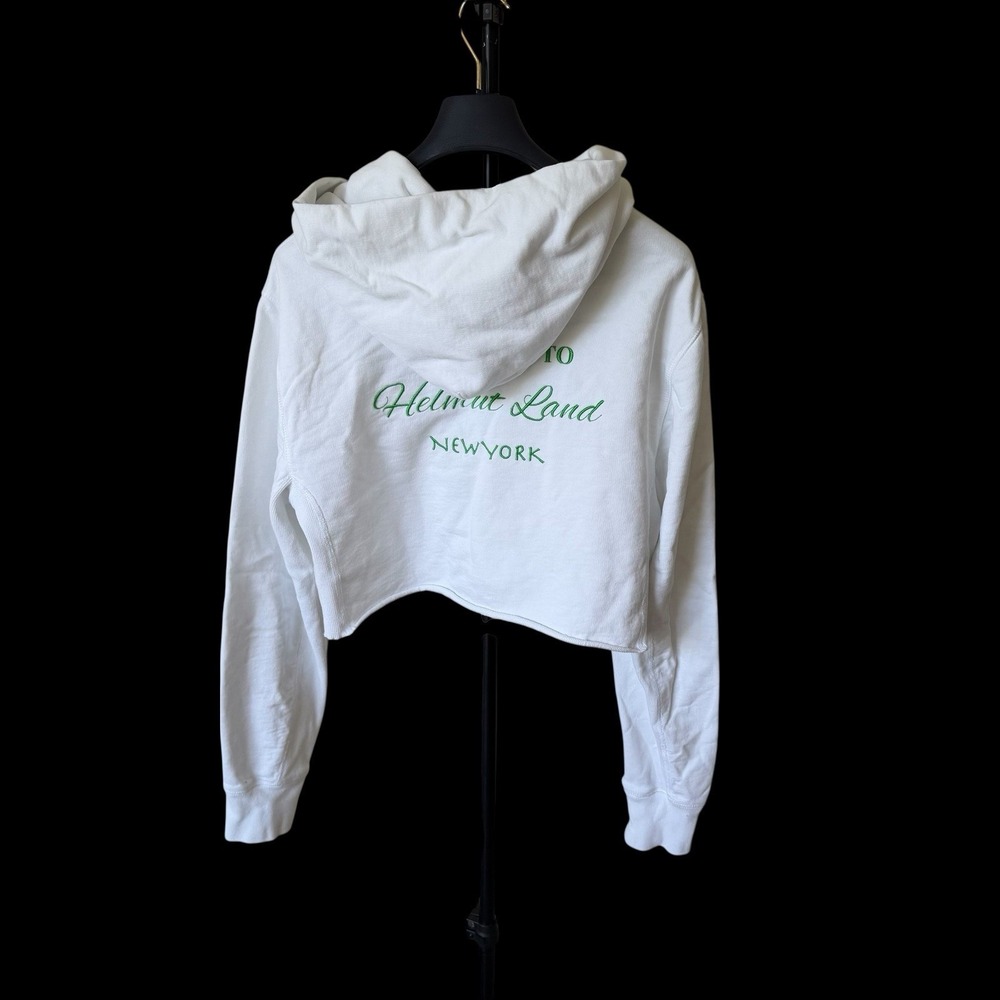 Helmut Lang‎ Cropped Hoodie Embroidered Welcome To Helmut Land White Small